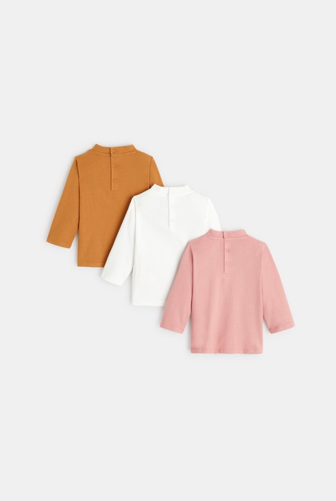 Effen shirt met klein hoog kraagje (set van 3) roze babymeisje 2