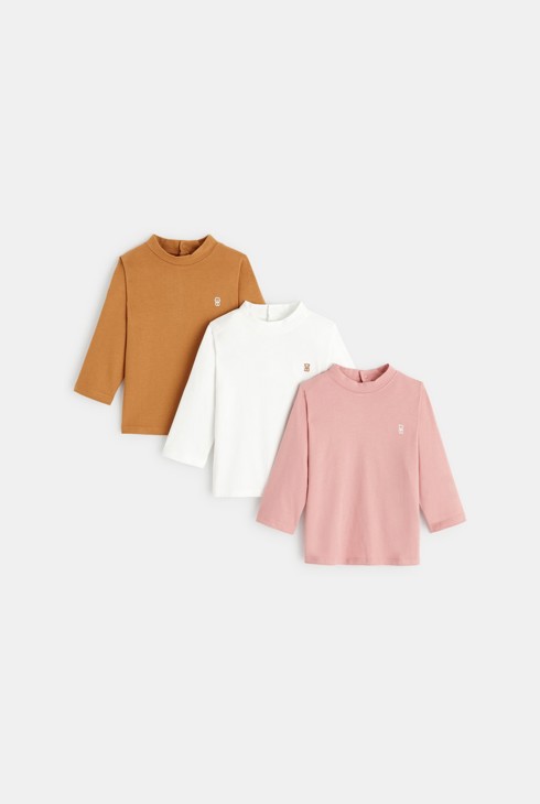 Koszulka gładka ze stójką (komplet 3 szt.) różowy niemowlę dziewczynka 2