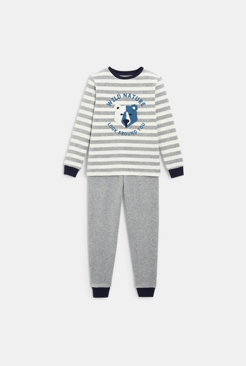 Pyjama 2 pièces en velours gris garçon 1