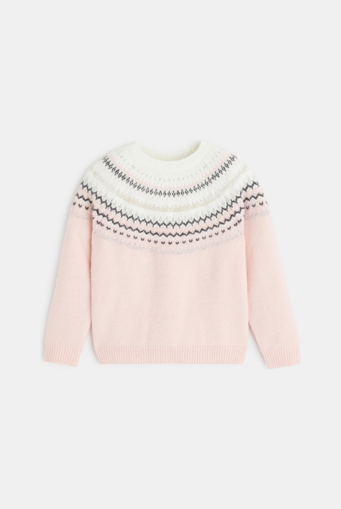 Jacquard-Pullover mit Rundhalsausschnitt Rosa Mädchen 1