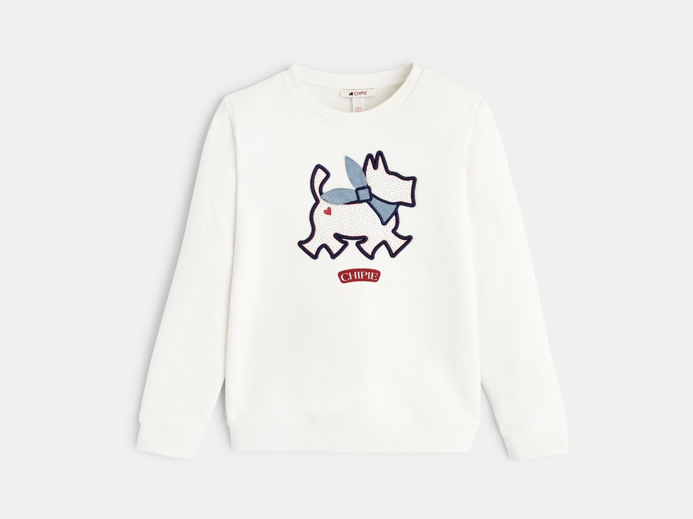 Wit Chipie meisjes-sweatshirt met geborduurde Schotse terriër meisje 1