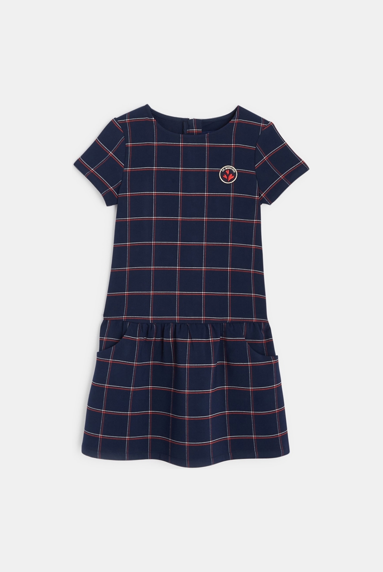 Robe manches courtes à carreaux rouge fille 1