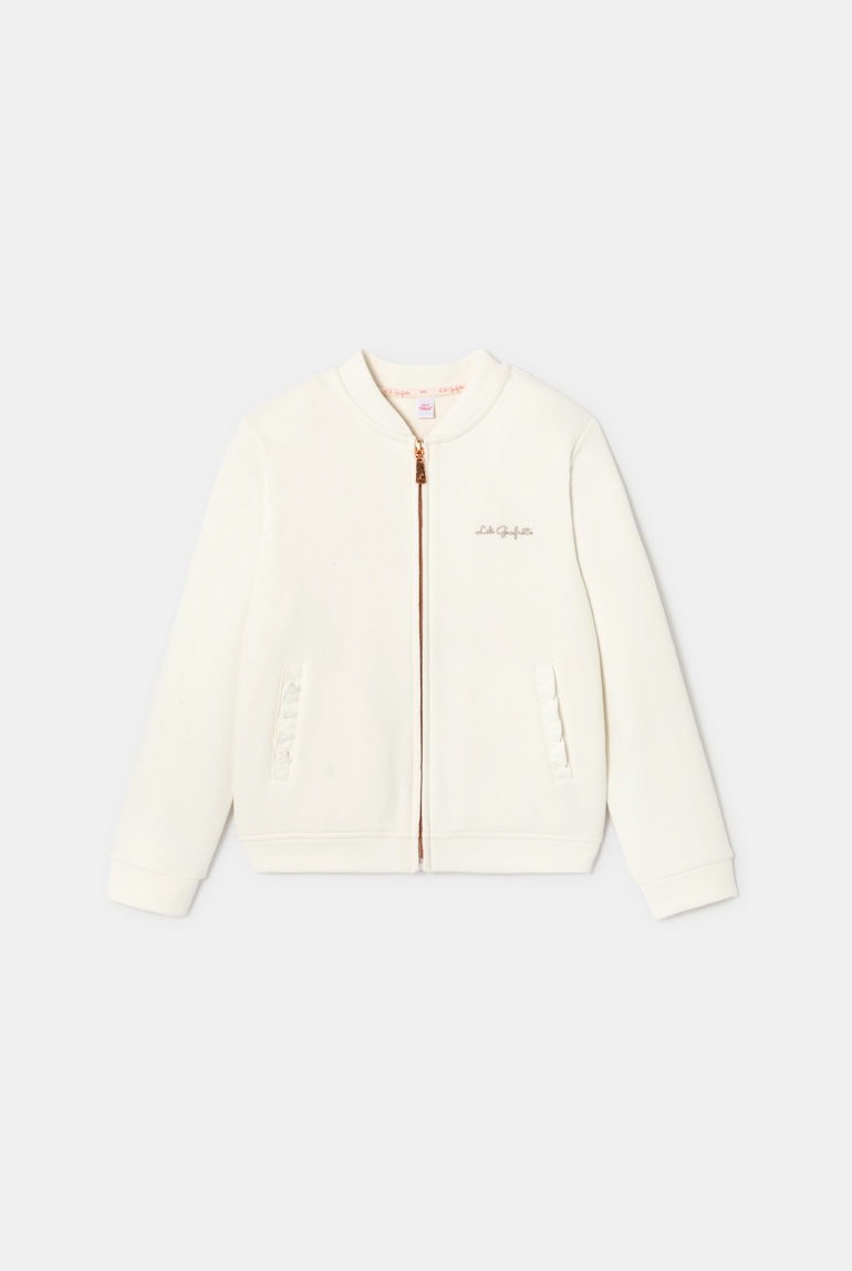 Veste Teddy brodée et zippée écru blanc fille 1