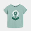 T-shirt manches courtes "flower power" vert fille