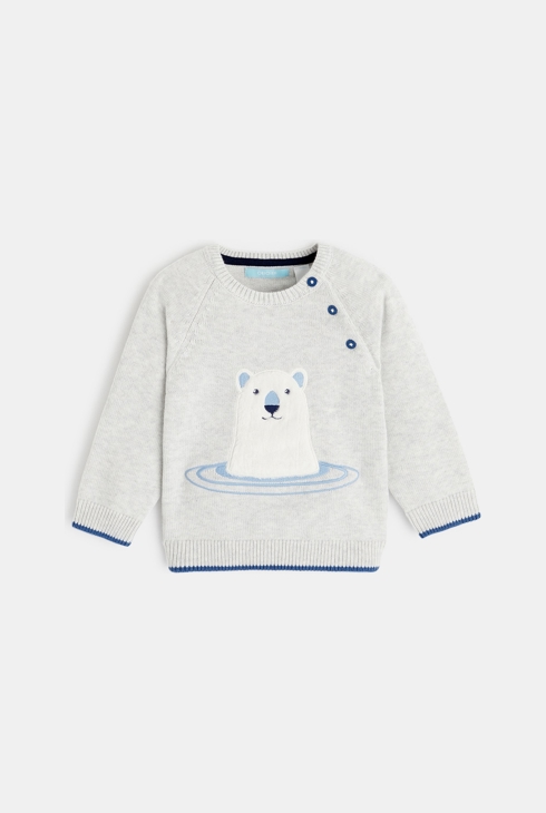 Strickpullover mit Eisbär-Patch Grau Baby Jungen 1