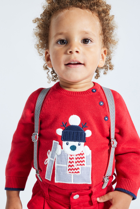 Pull maille patch renne rouge bébé garçon 1