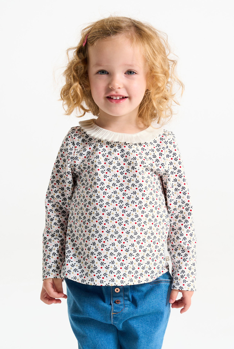 Bloesje met print en geplooid kraagje voor babymeisjes 1