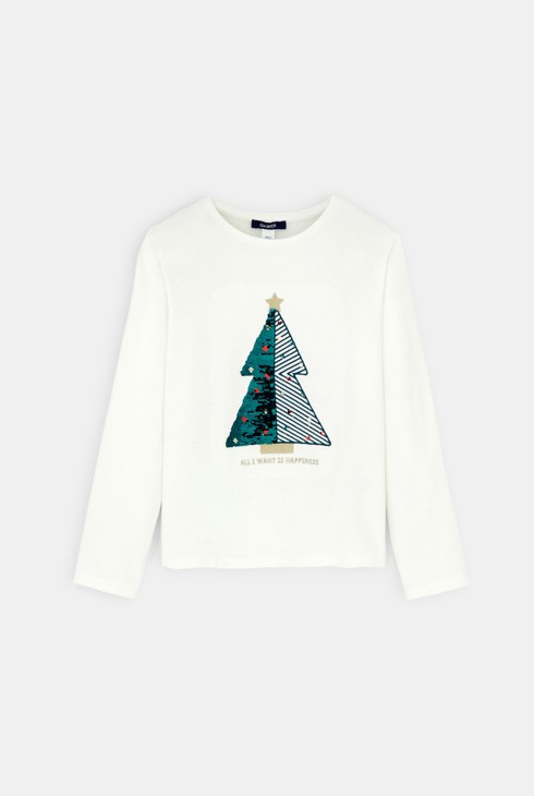 Weihnachts-T-Shirt mit Tannenbaum-Motiv Weiß Mädchen 2