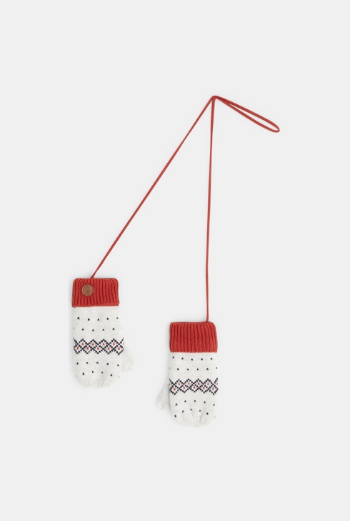 Moufles tricot jacquard doublé polaire blanc bébé garçon 1