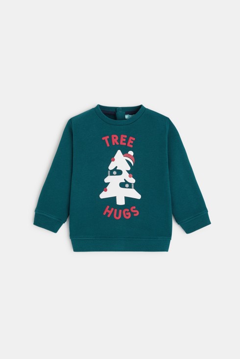 Sweater van molton met dennenboom groen babyjongen 1