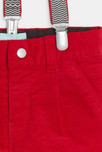 Pantalon velours fantaisie à bretelles rouge bébé garçon