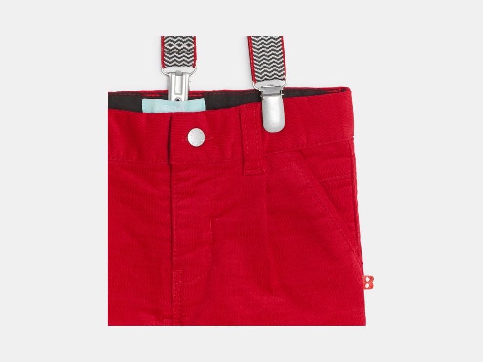 Pantalon velours fantaisie à bretelles rouge bébé garçon 2