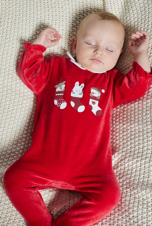 Spalni pajac iz žameta z božičnimi nogavičkami rdeča dojenček deklica 1