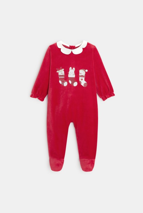 Spalni pajac iz žameta z božičnimi nogavičkami rdeča dojenček deklica 2