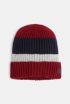 Bonnet côtelé rayé rouge garçon