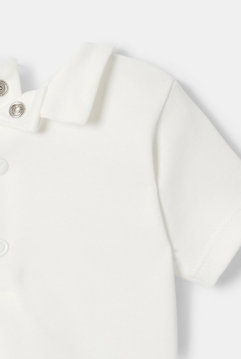 T-shirt col polo à manches courtes en coton bio blanc naissance Absorba 2