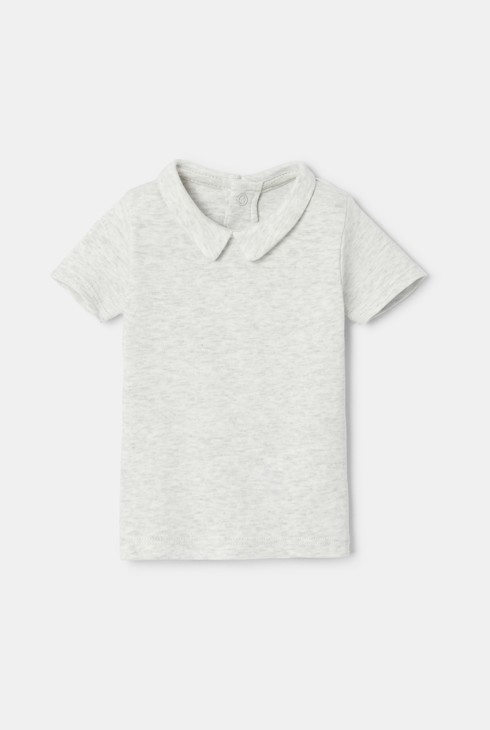 T-shirt col polo à manches courtes en coton bio blanc naissance Absorba 1