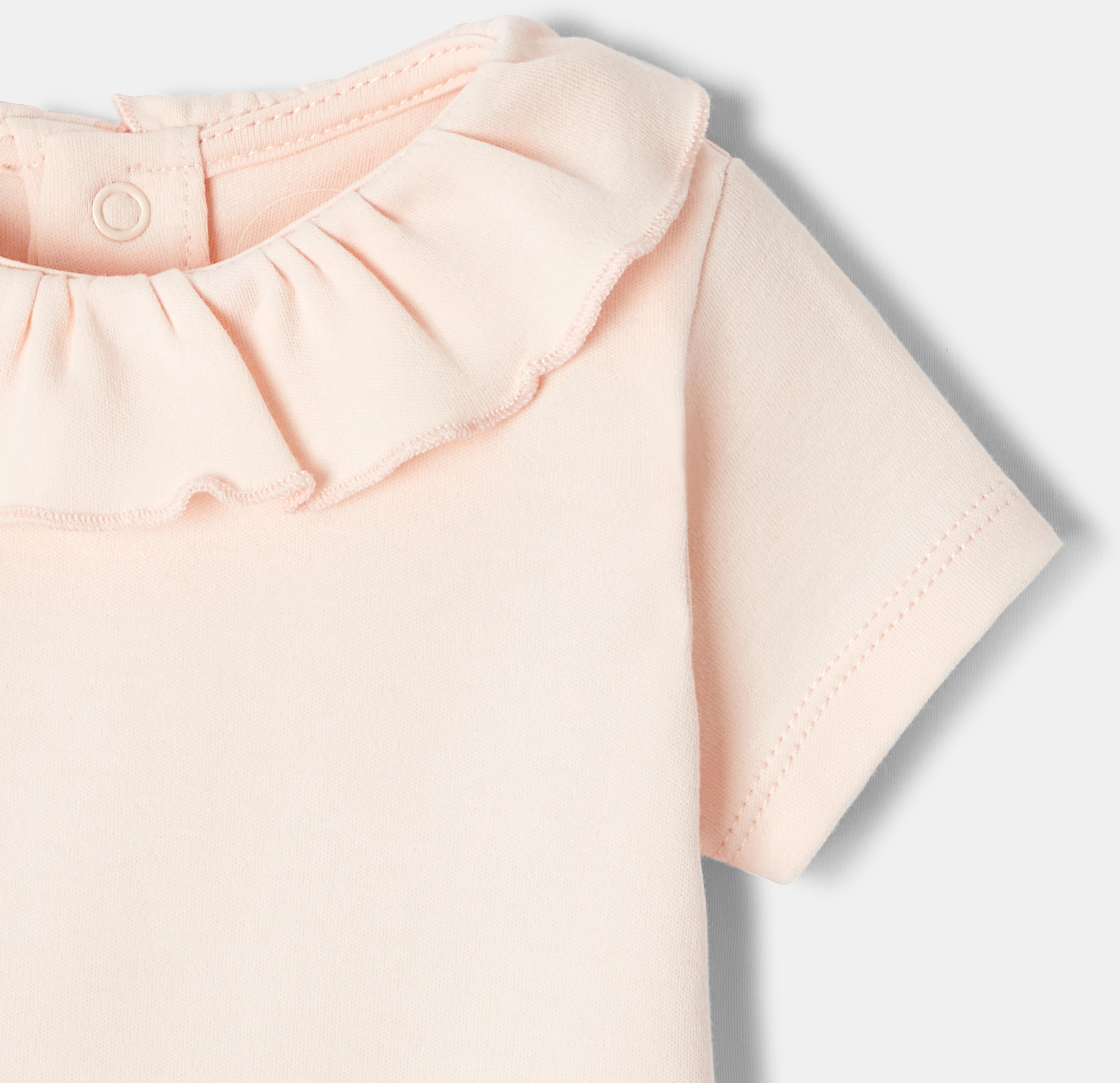 T-shirt à col collerette manches courtes en coton bio rose naissance Absorba 2