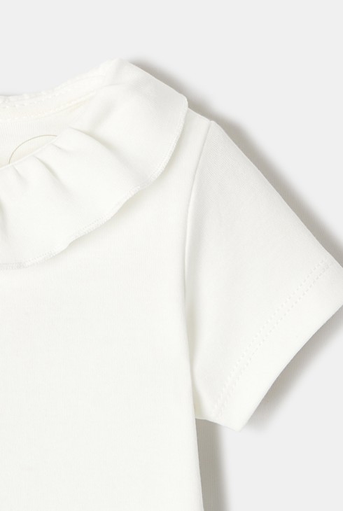 T-shirt à col collerette manches courtes en coton bio blanc naissance Absorba 2