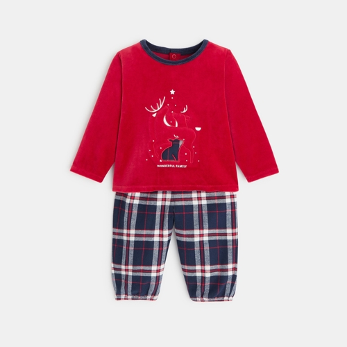 Pyjama Velours Famille De Rennes Rouge Bébé Garçon - Carreaux Rouge - 3M - OBAIBI