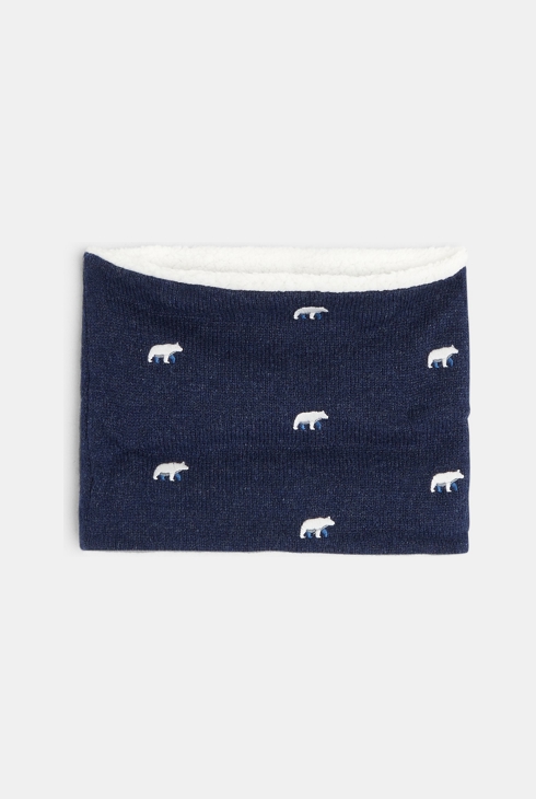 Strick-Snood mit Fleecefutter + Stickmotiven Blau Jungen 1