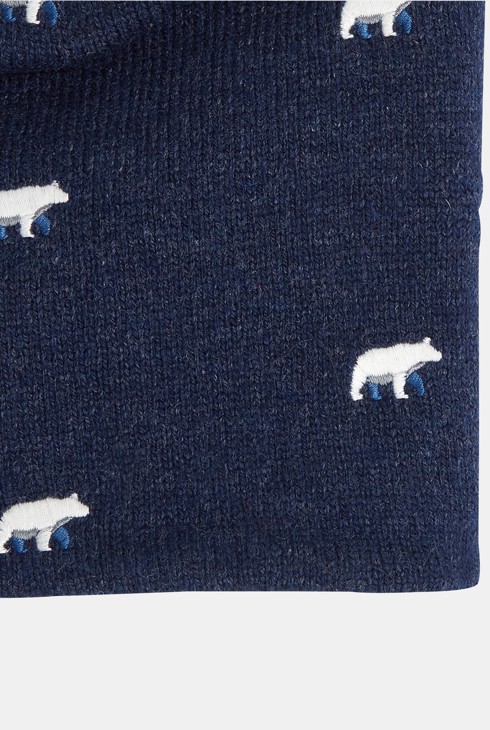 Snood en tricot doublé polaire + motifs brodés bleu garçon 2