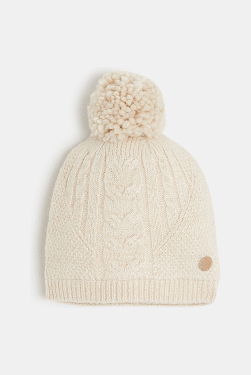 Mütze mit Pompon und Fleecefutter Beige Mädchen 1