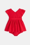Wickelkleid aus Baumwollgaze und Bloomer Rot Baby Mädchen 1