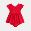 Robe cache cœur gaze de coton et bloomer rouge bébé fille