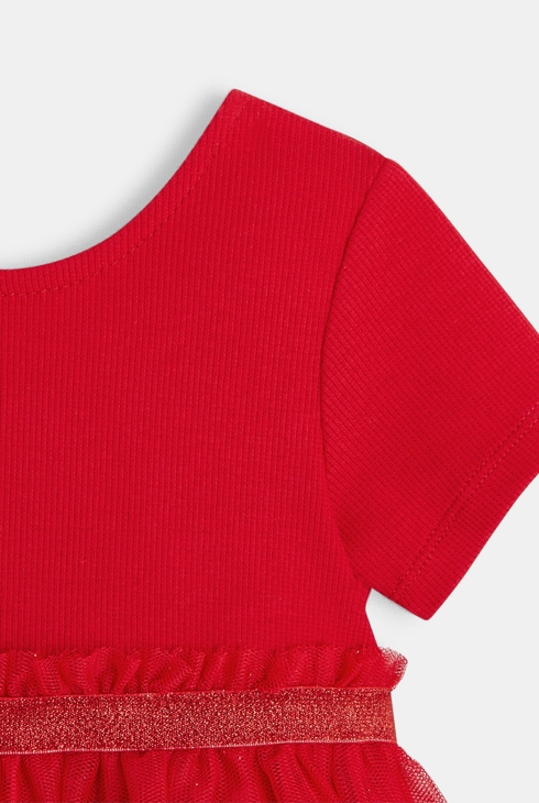 Robe de fête bi-matière et bloomer rouge bébé fille