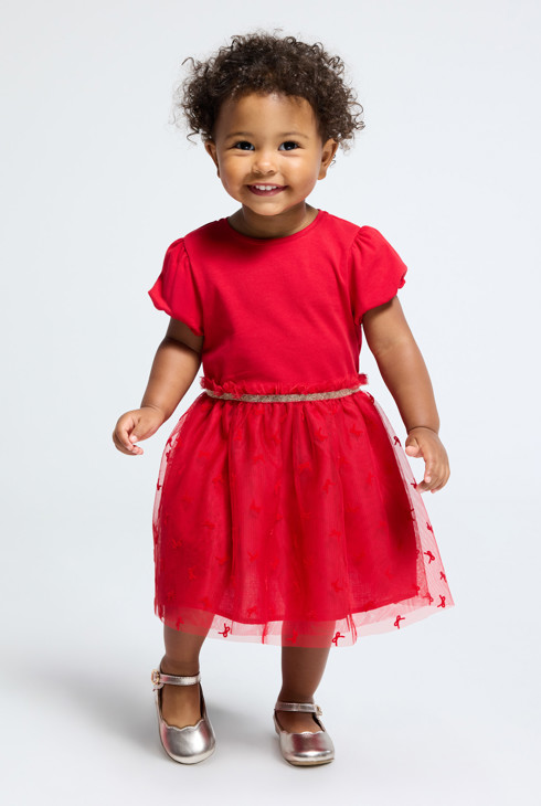 Festtagskleid aus Bimaterial und Bloomer Rot Baby Mädchen 2