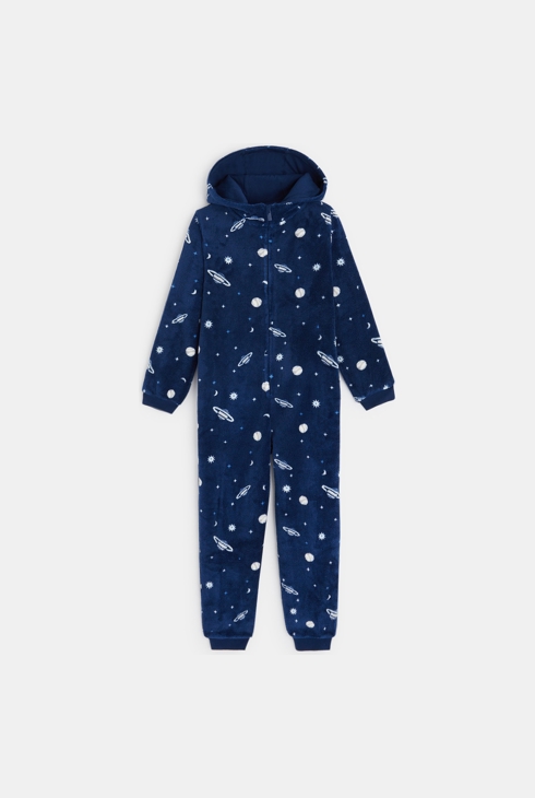 Kombinirana pižama s kapuco iz frotirja modra deček 1