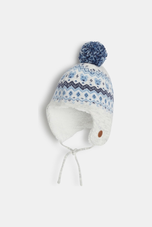 Peruanische Strickmütze mit Bärenfell-Plüsch Blau Baby Jungen 1