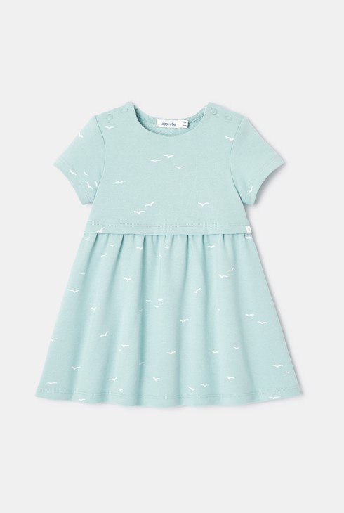 Robe à manches courtes en coton turquoise bébé fille Absorba 1