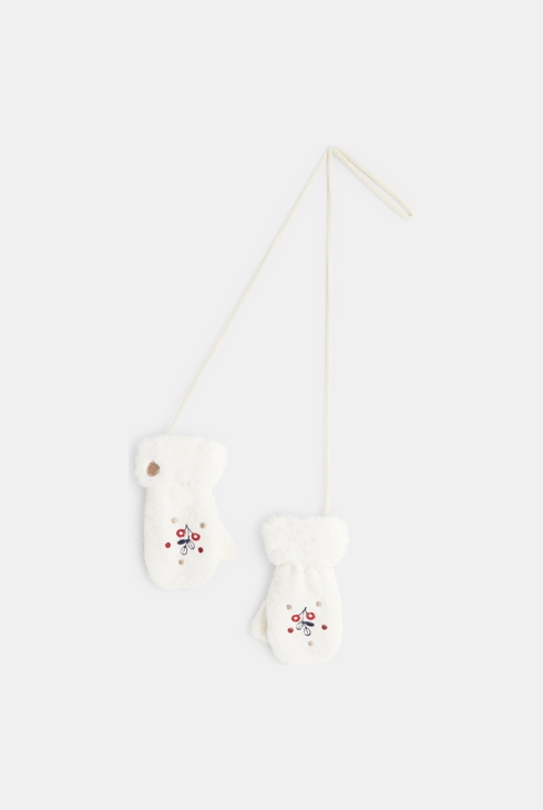 Moufles fourrées florales blanches bébé fille 1