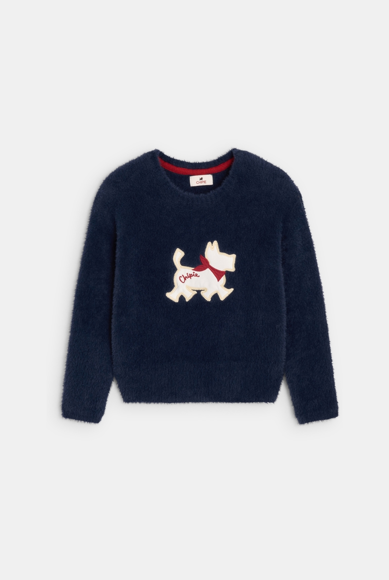 Pull doux à col rond bleu fille 1