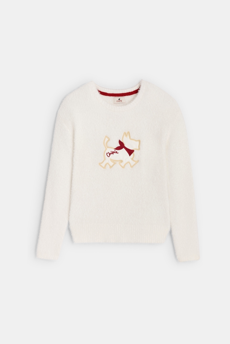 Pull doux à col rond blanc fille Chipie 1