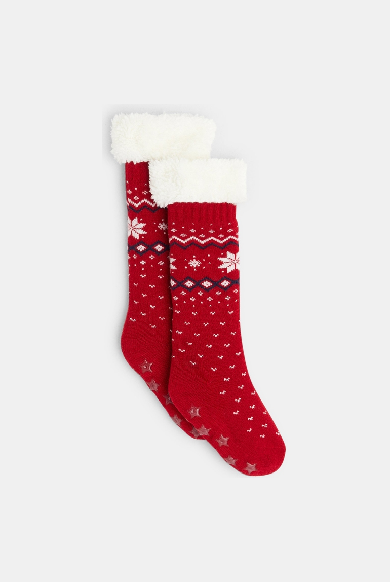 Chaussettes montantes antidérapantes rouges 1