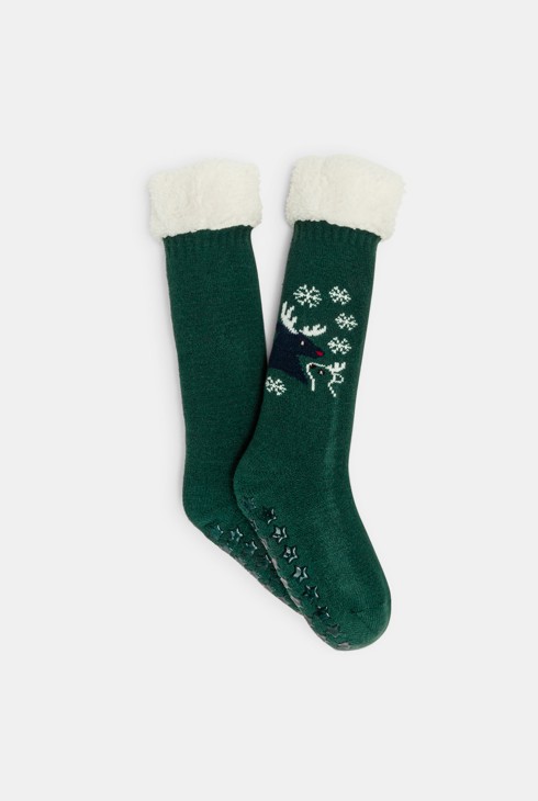 Rutschfeste grüne Strümpfe mit hohem Schaft für Jungen 2