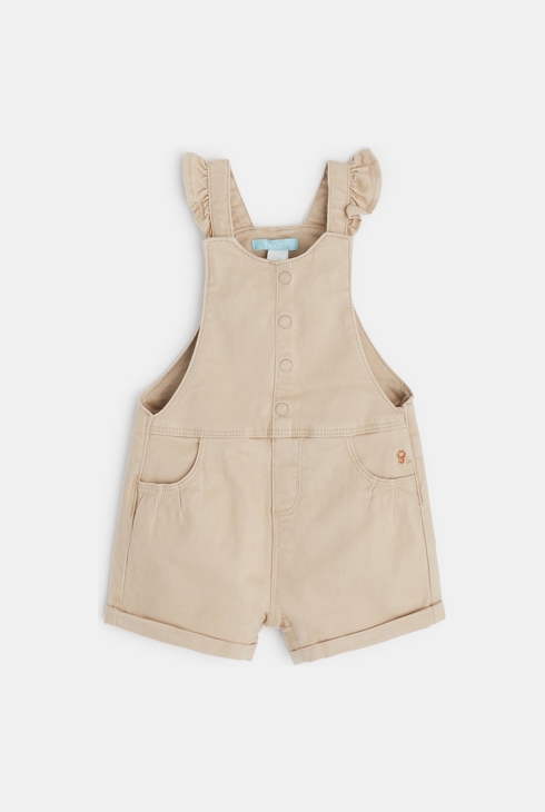 Salopette courte bretelles volantées beige bébé fille 1