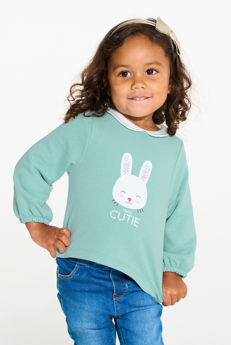 Sweat molleton rayé pomme brodée vert bébé fille 1