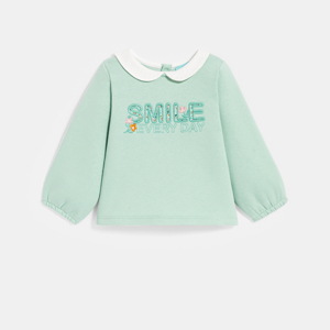 Sweat molleton rayé pomme vert bébé fille 1