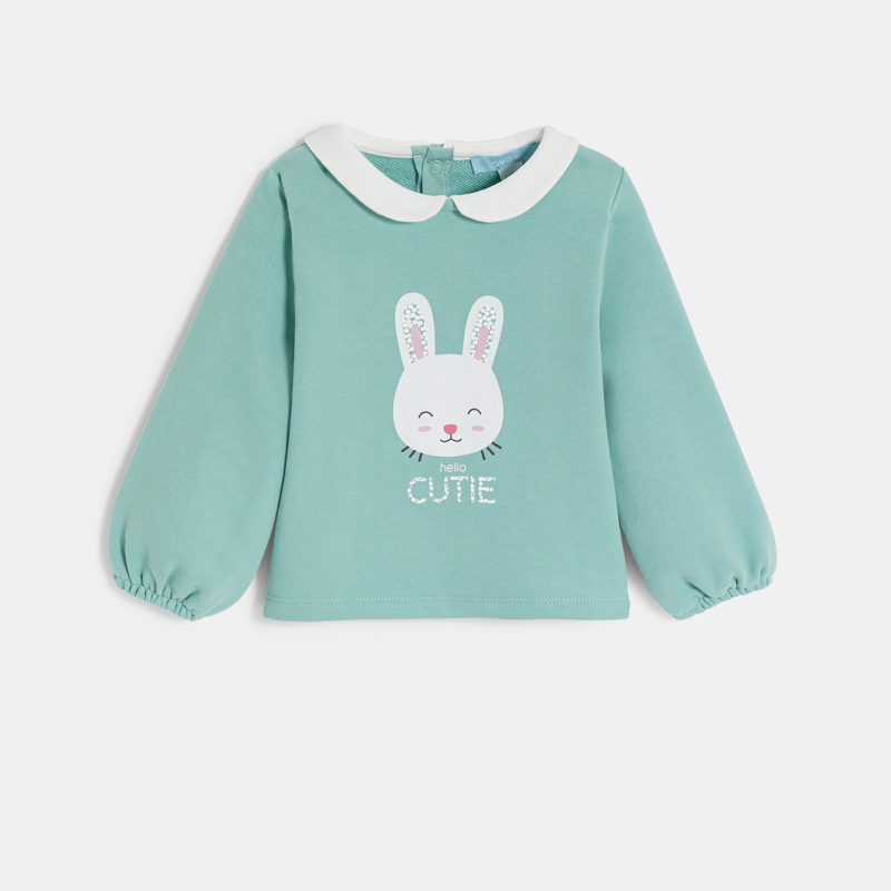 OBAIBI - Sweat molleton rayé pomme brodée vert bébé fille - Fille