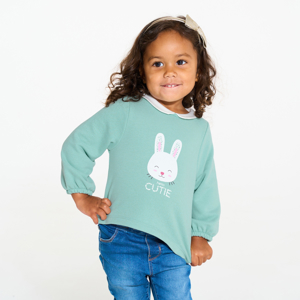 Groene gestreepte sweater van fleece met geborduurde appel voor babymeisjes 1