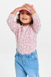 Camiseta punto de canalé plano de flores rosa bebé niña 1