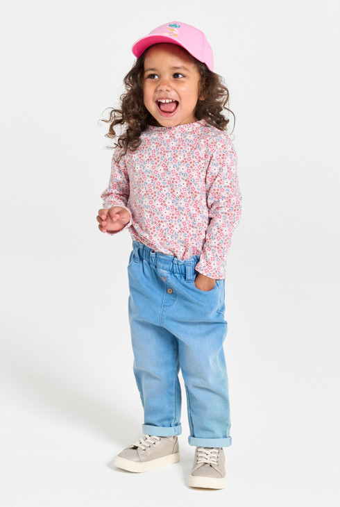 Baby-T-Shirt aus flachem Rippenstrick mit Blumenmuster in Rosa für Mädchen 2