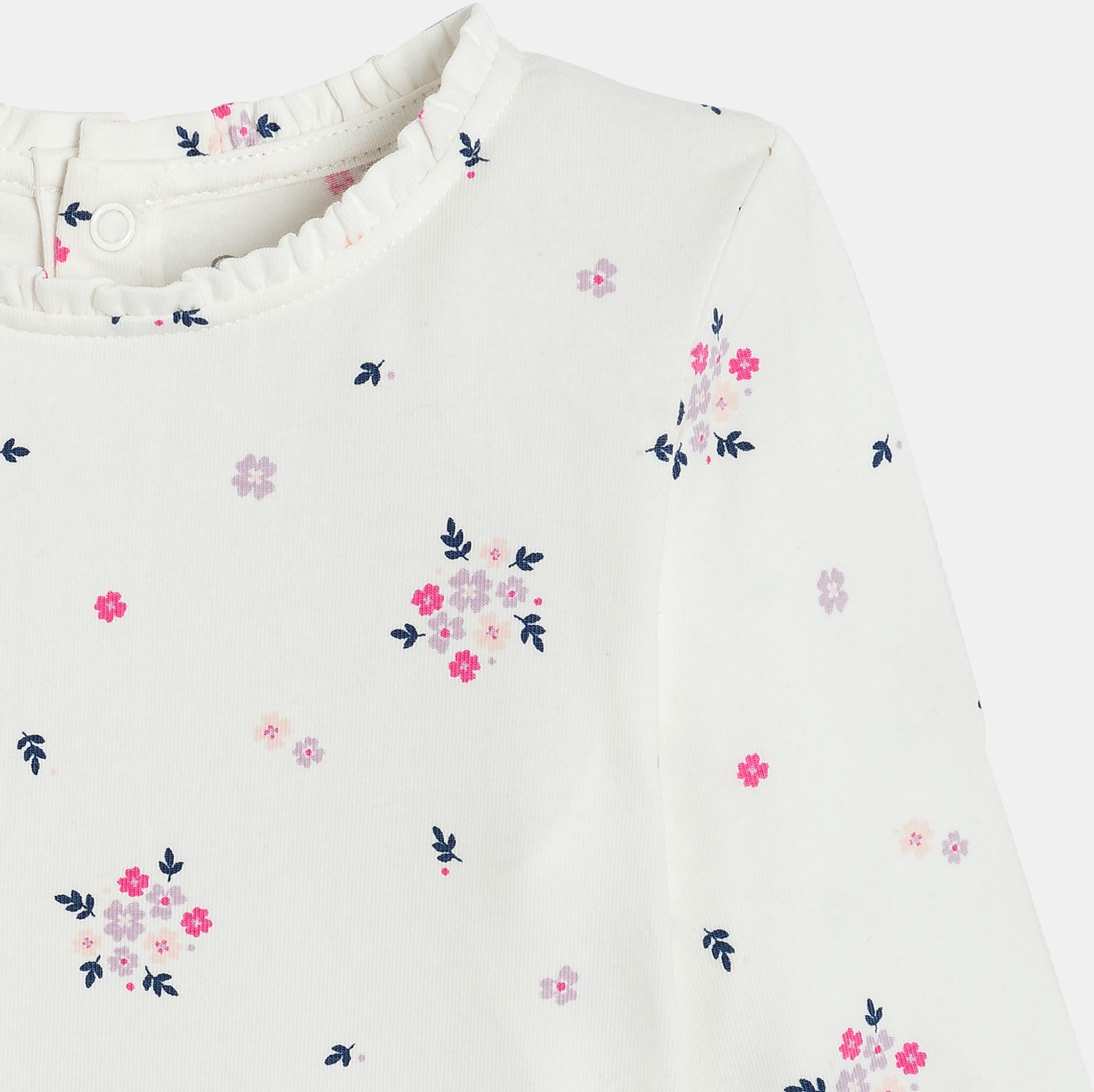 T-shirt maille côte plate fleuri mauve bébé fille