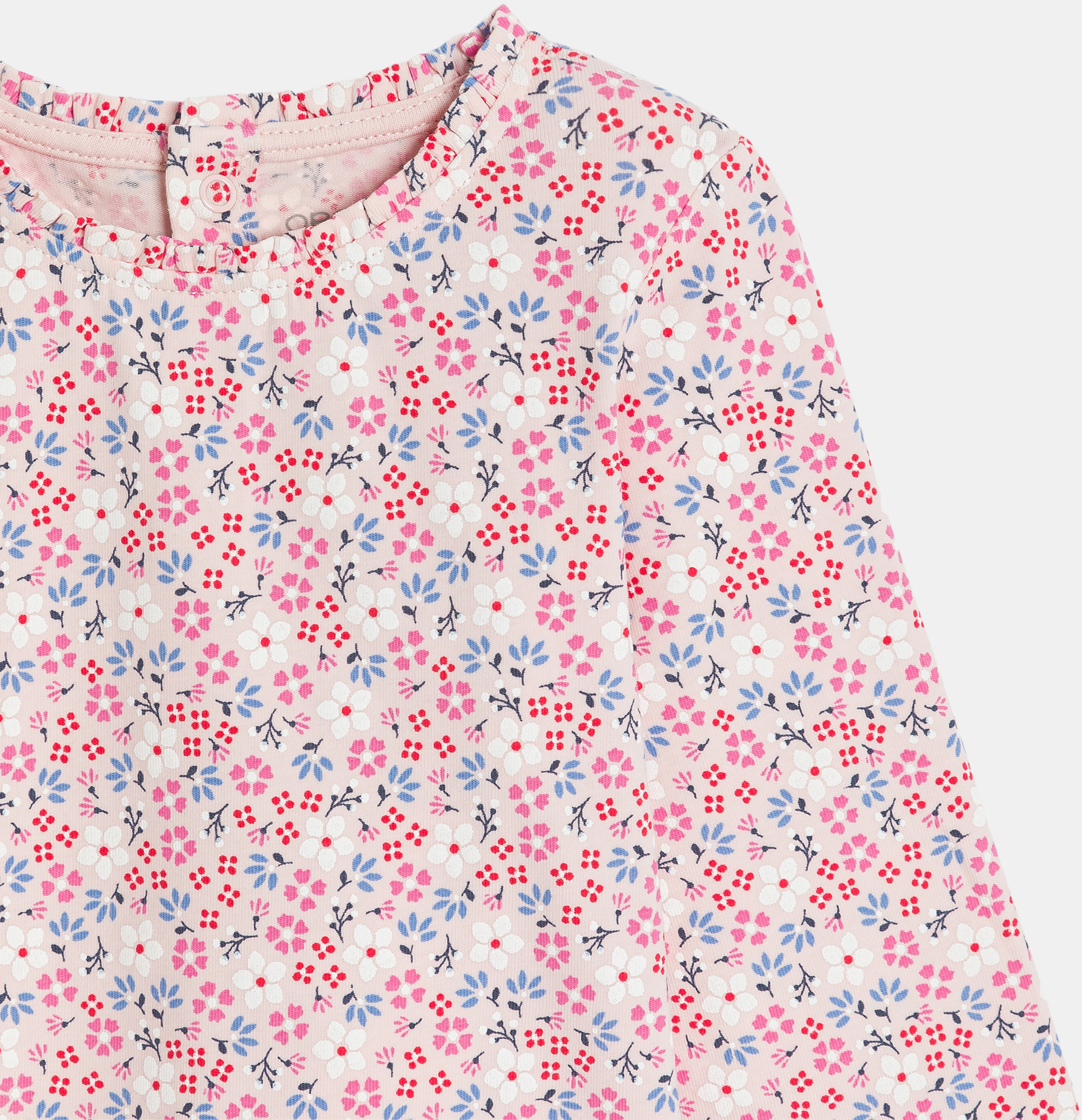 Baby-T-Shirt aus flachem Rippenstrick mit Blumenmuster in Rosa für Mädchen