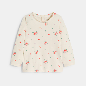 Baby girl's flat rib white floral T-shirt 1