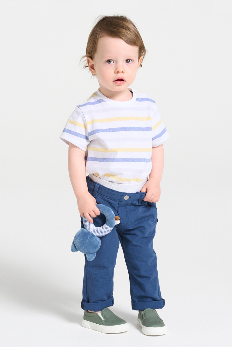 Pantalon coton fantaisie micro rayures bleu bébé garçon 1
